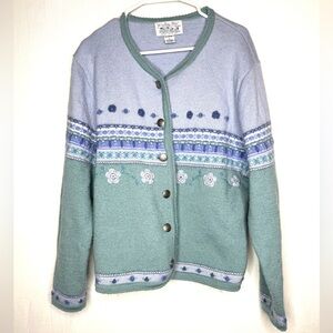 Tally Ho Womens Wool Embroidered Floral Front Button Sweater Cardigan Cottage